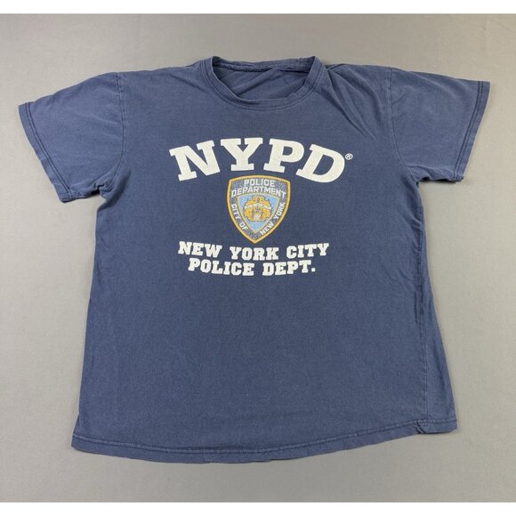 Rare Vintaeg Y2K NYPD New York City Police Dept Navy Blue Shirt Logo Hype - Picture 1 of 8